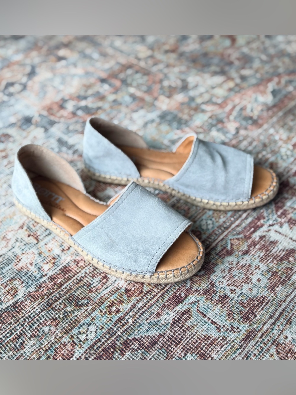 Born Drilles Light Blue Suede Leather Espadrille Flats Women’s Size 7